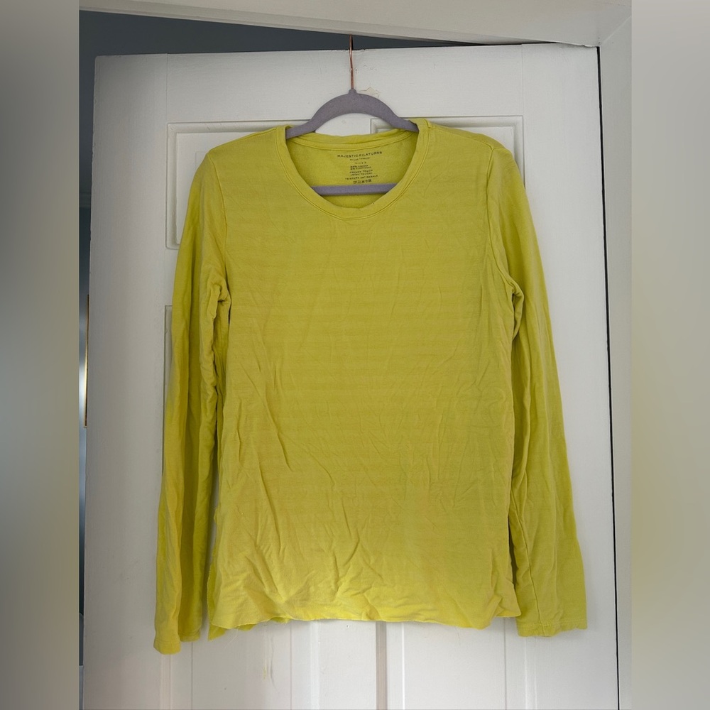 Majestic Filatures Deluxe Teeshirt Yellow Striped Crewneck in Size 3 (Medium)
